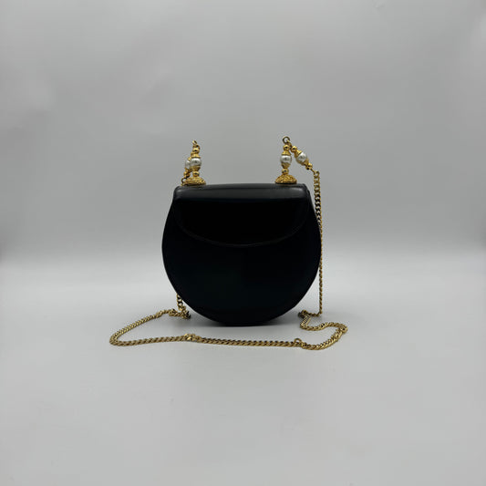 Rodo Italy Black Leather Chain Evening Bag GHW