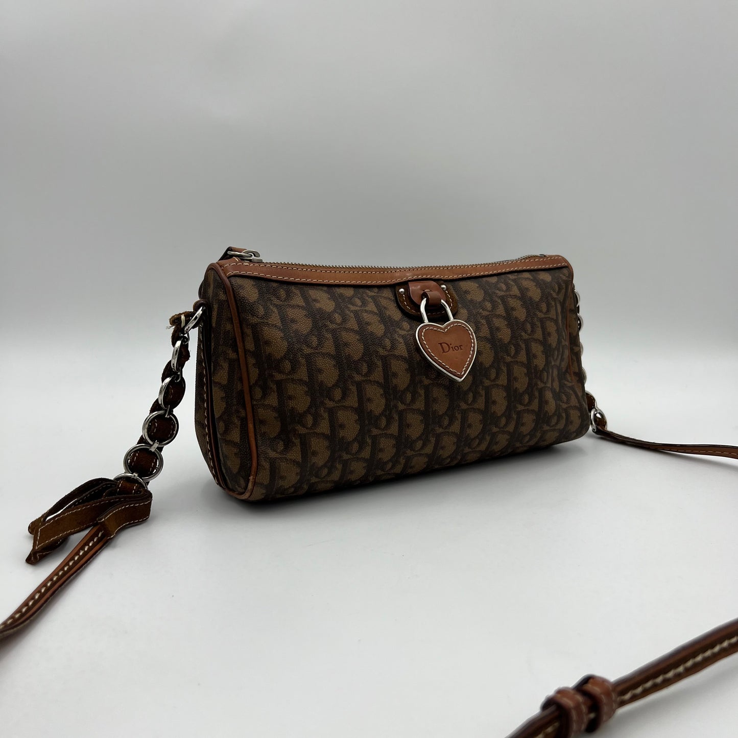 Christian Dior Brown Romantique Trotter Heart Lock Shoulder Sling Bag