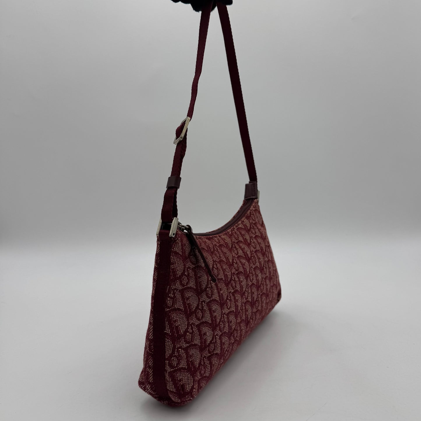 Christian Dior Burgundy Trotter Canvas Hobo Pochette