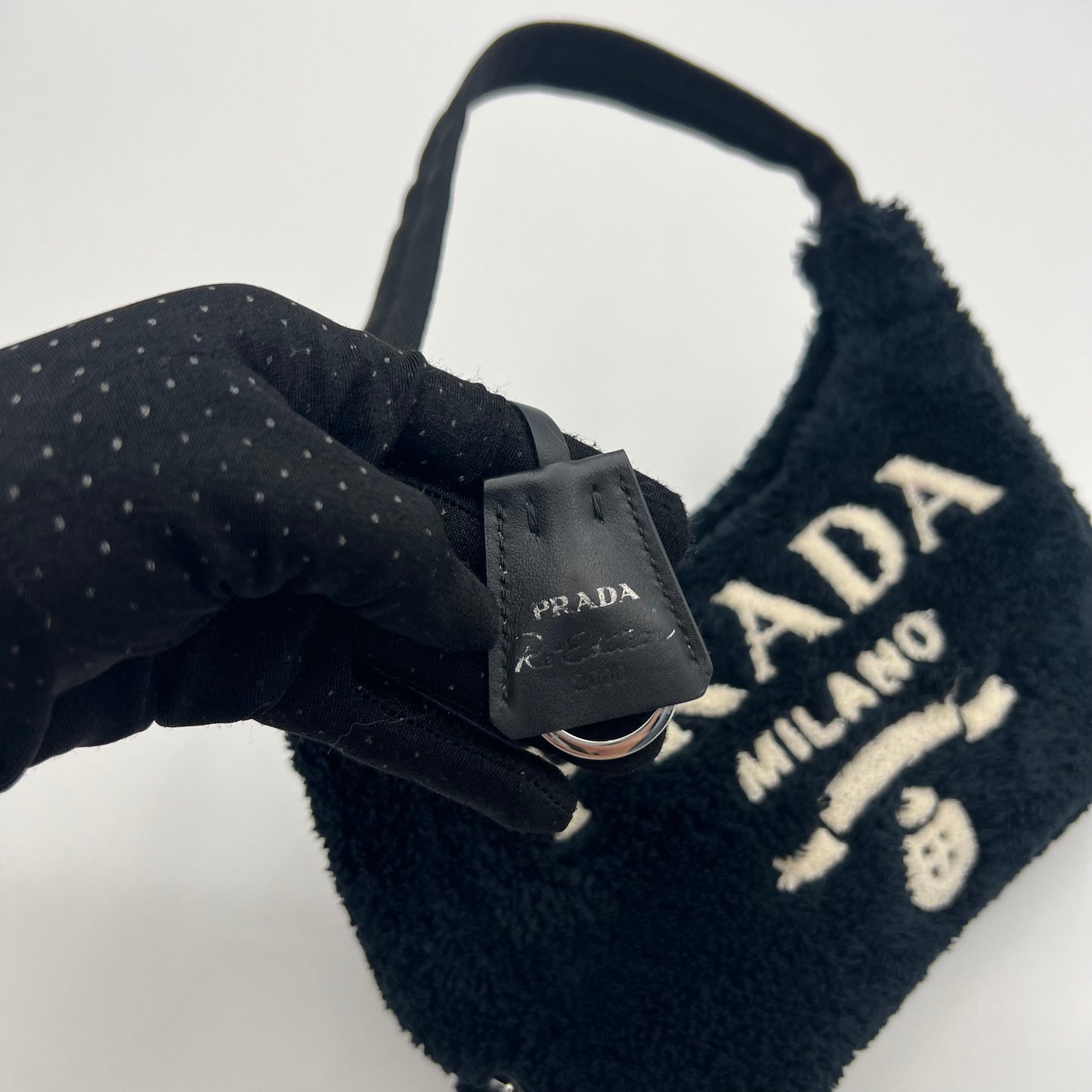 Prada Black Terry Cloth Re-Edition 2000 Mini Hobo Bag