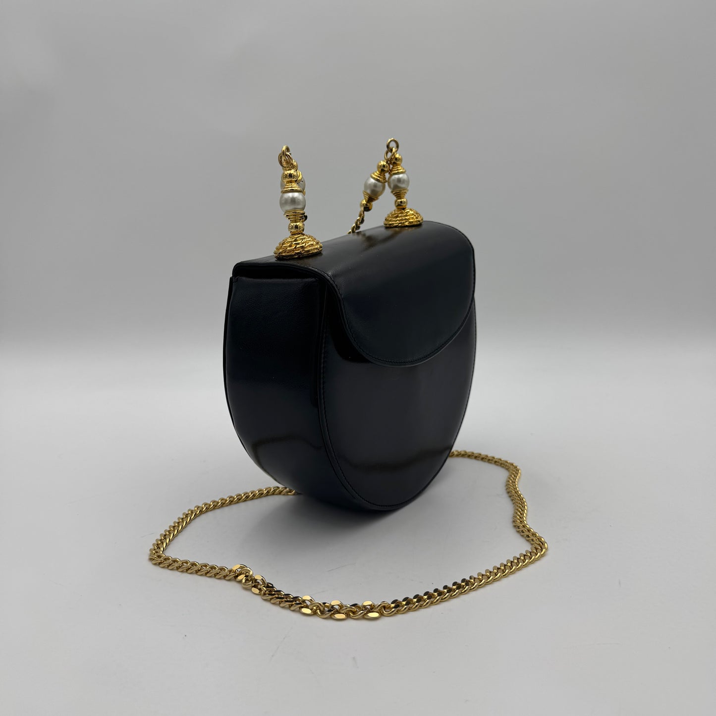 Rodo Italy Black Leather Chain Evening Bag GHW