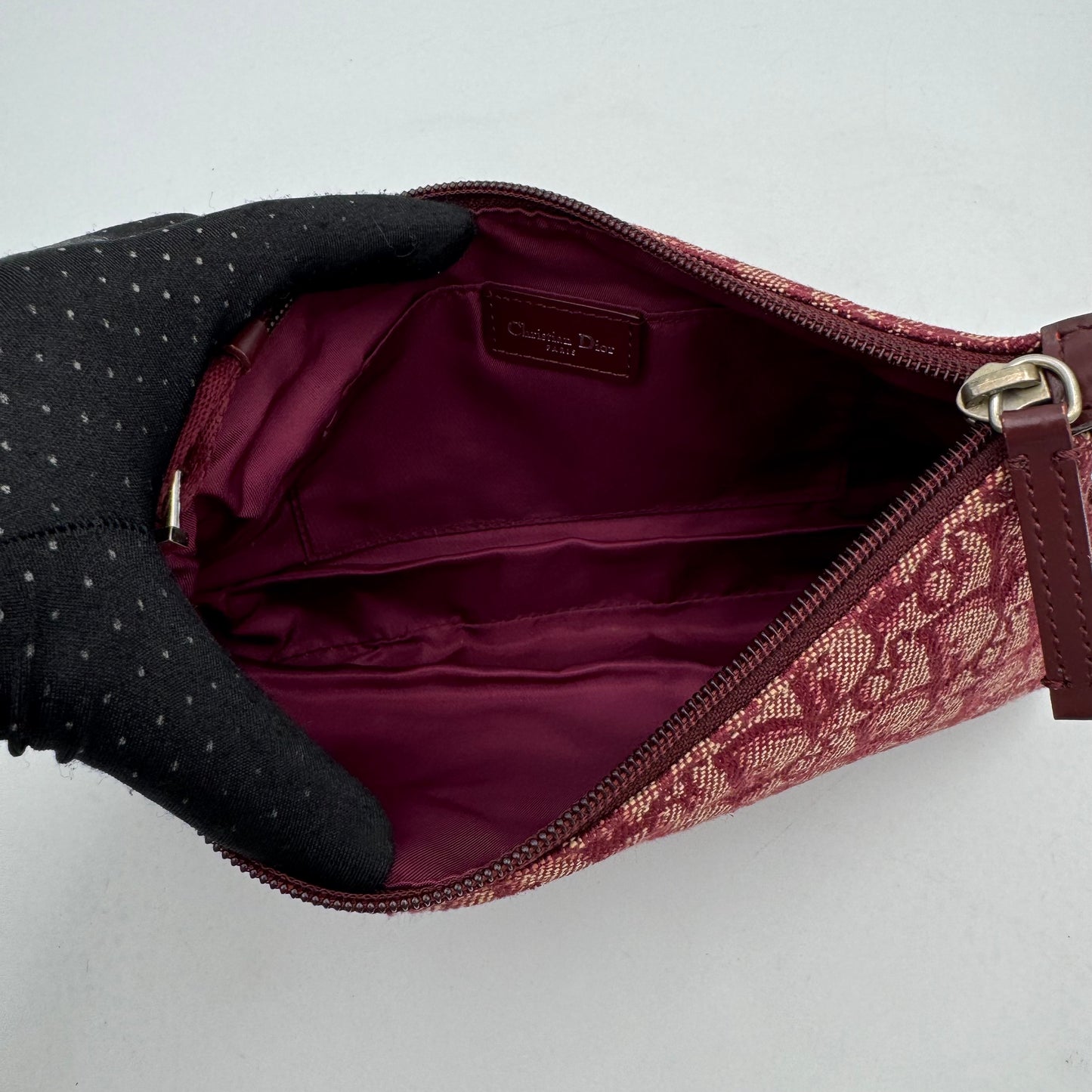 Christian Dior Burgundy Trotter Canvas Hobo Pochette