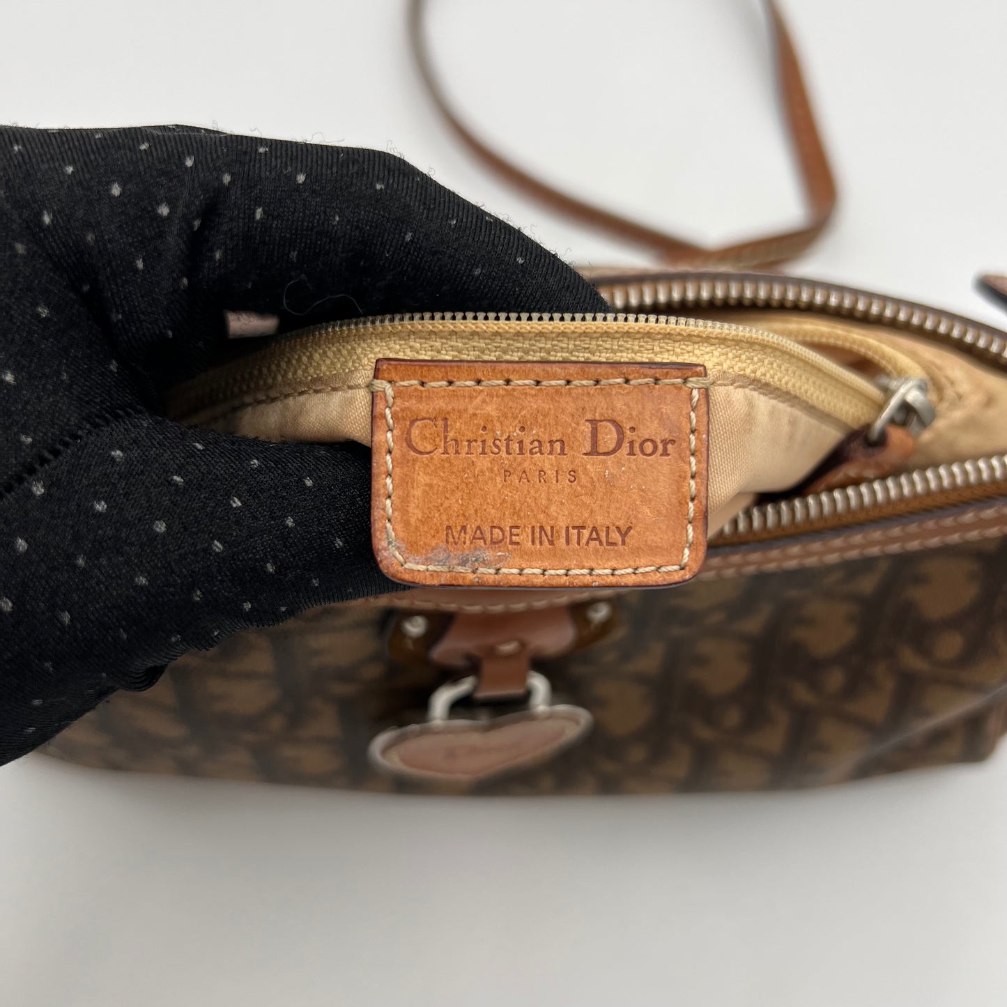 Christian Dior Brown Romantique Trotter Heart Lock Shoulder Sling Bag