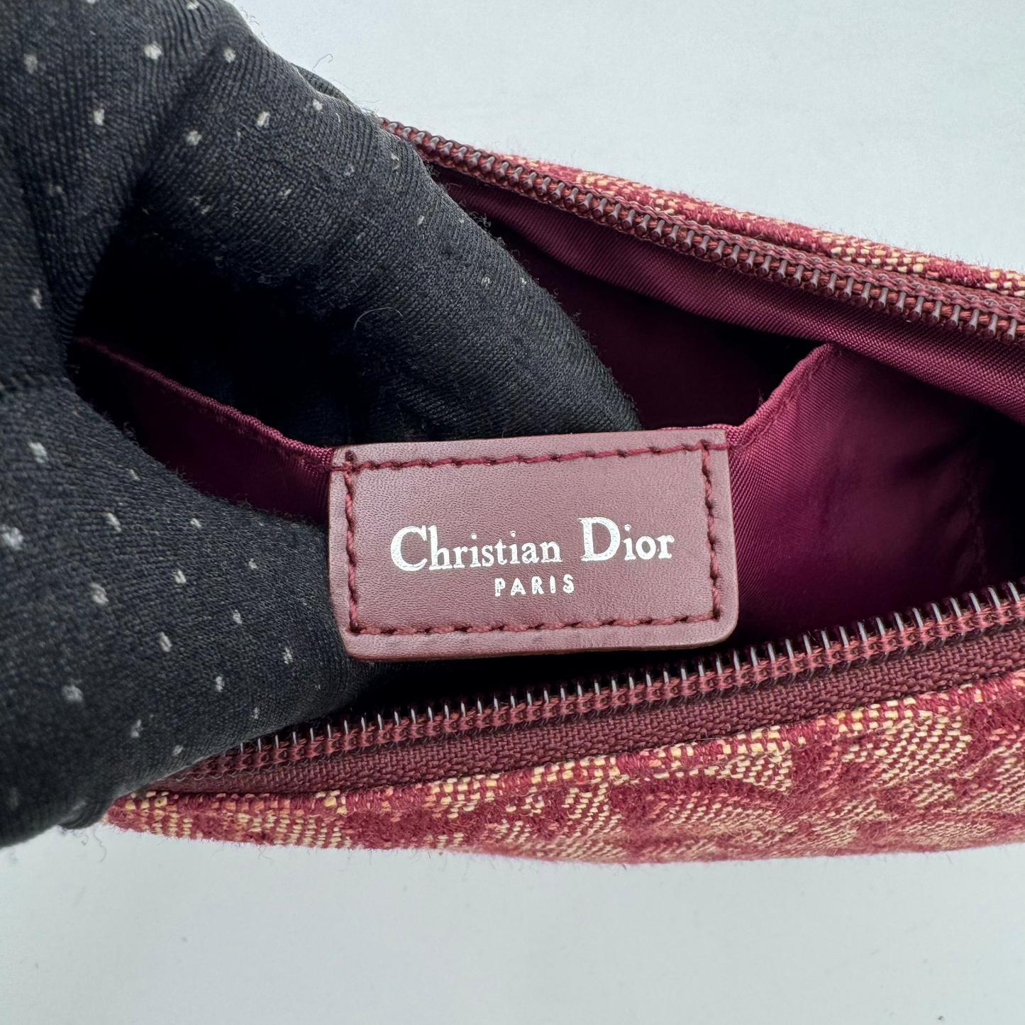 Christian Dior Burgundy Trotter Canvas Hobo Pochette