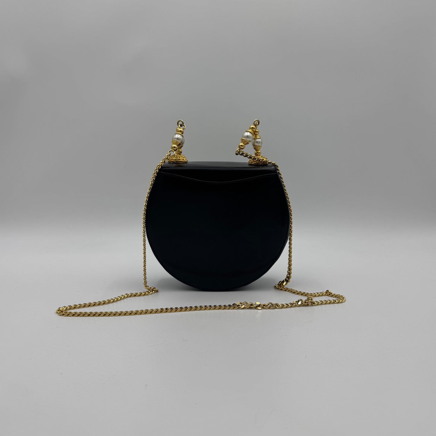 Rodo Italy Black Leather Chain Evening Bag GHW