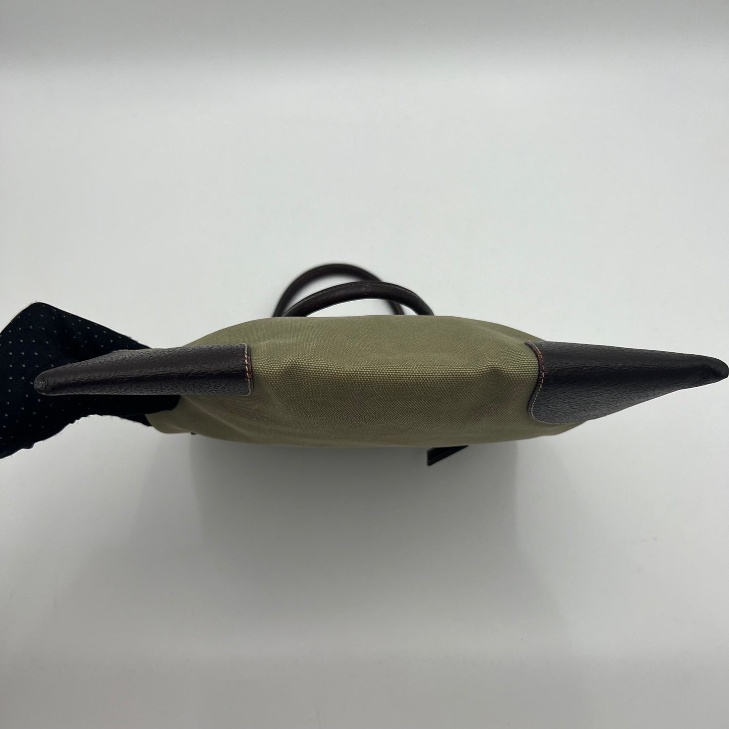 Prada Green Canvas Brown Leather Tote