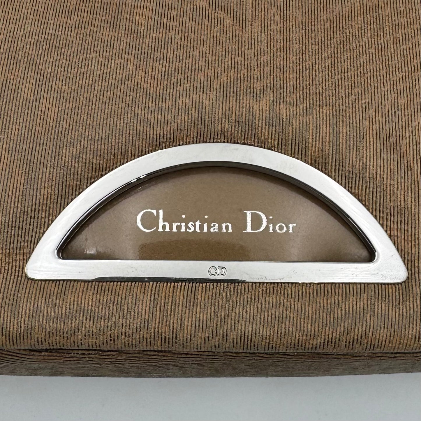 Christian Dior Champagne Metallic Ribbed Fabric Malice Pearl Baguette