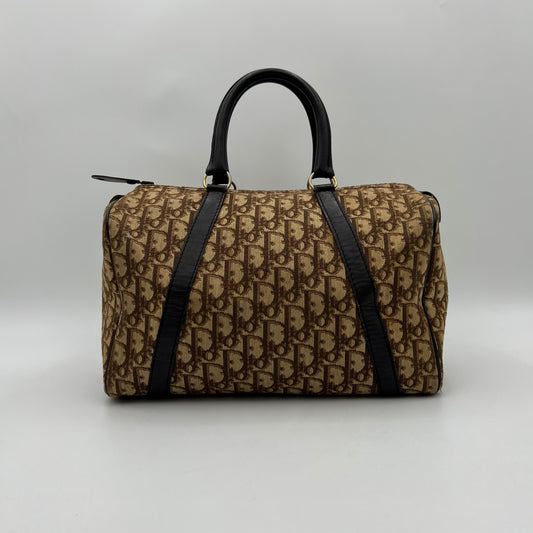 Christian Dior Vintage Brown Trotter Canvas and Leather Boston 30