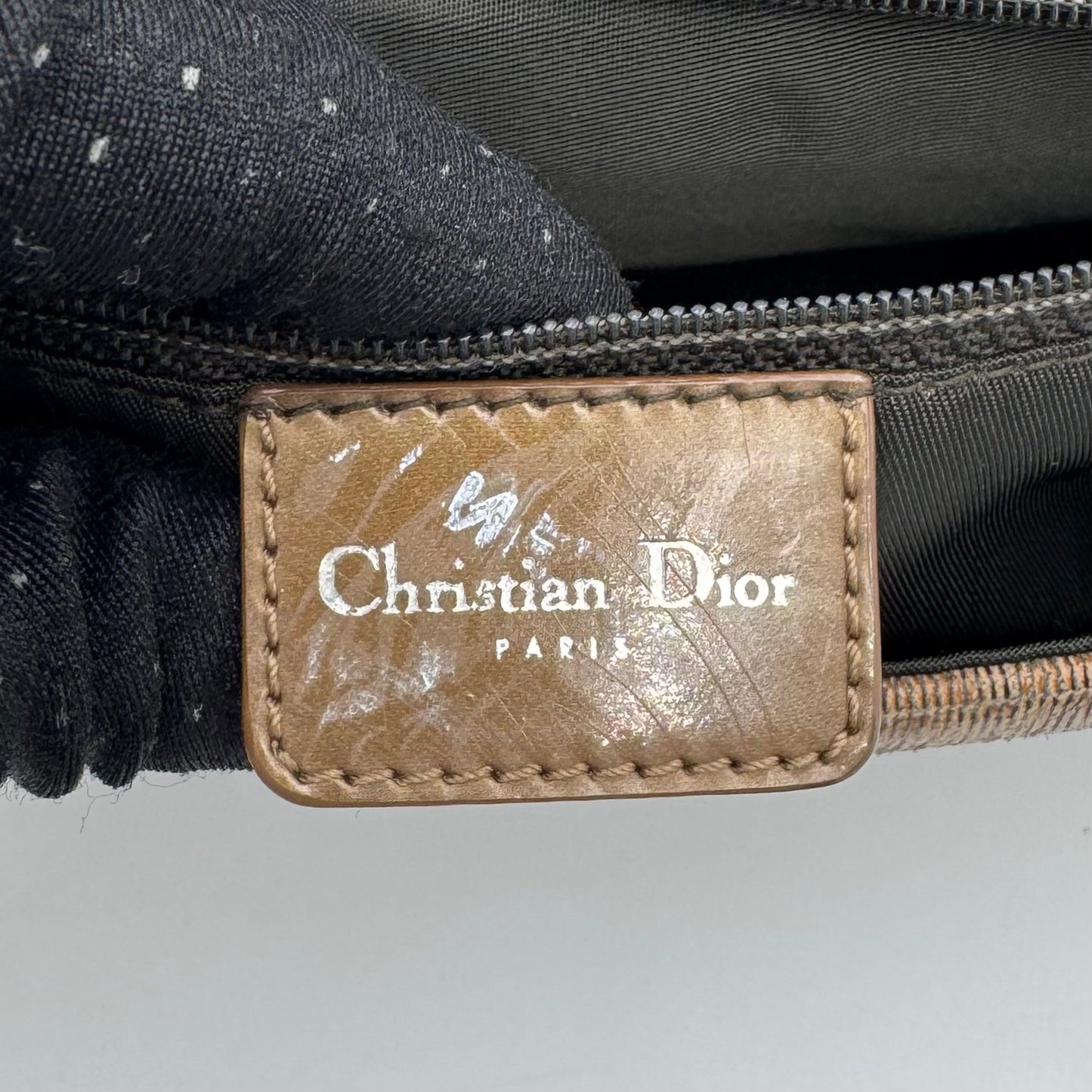 Christian Dior Champagne Metallic Ribbed Fabric Malice Pearl Baguette