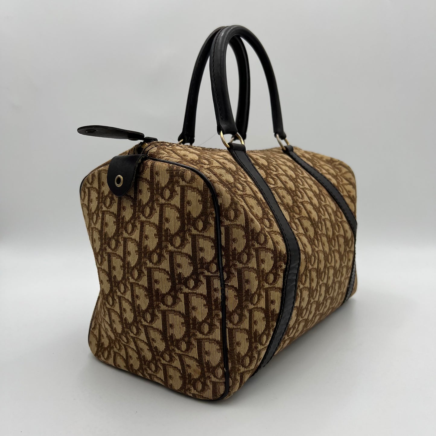 Christian Dior Vintage Brown Trotter Canvas and Leather Boston 30