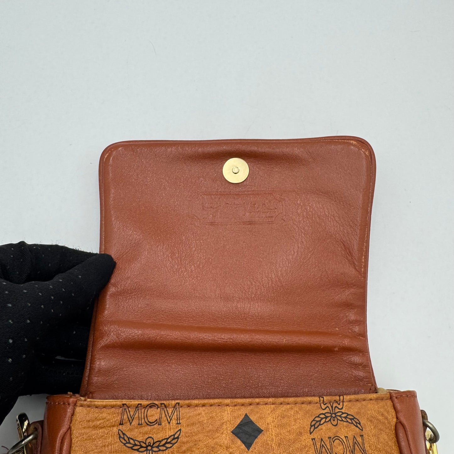 MCM Germany Cognac Flap Micro Crossbody
