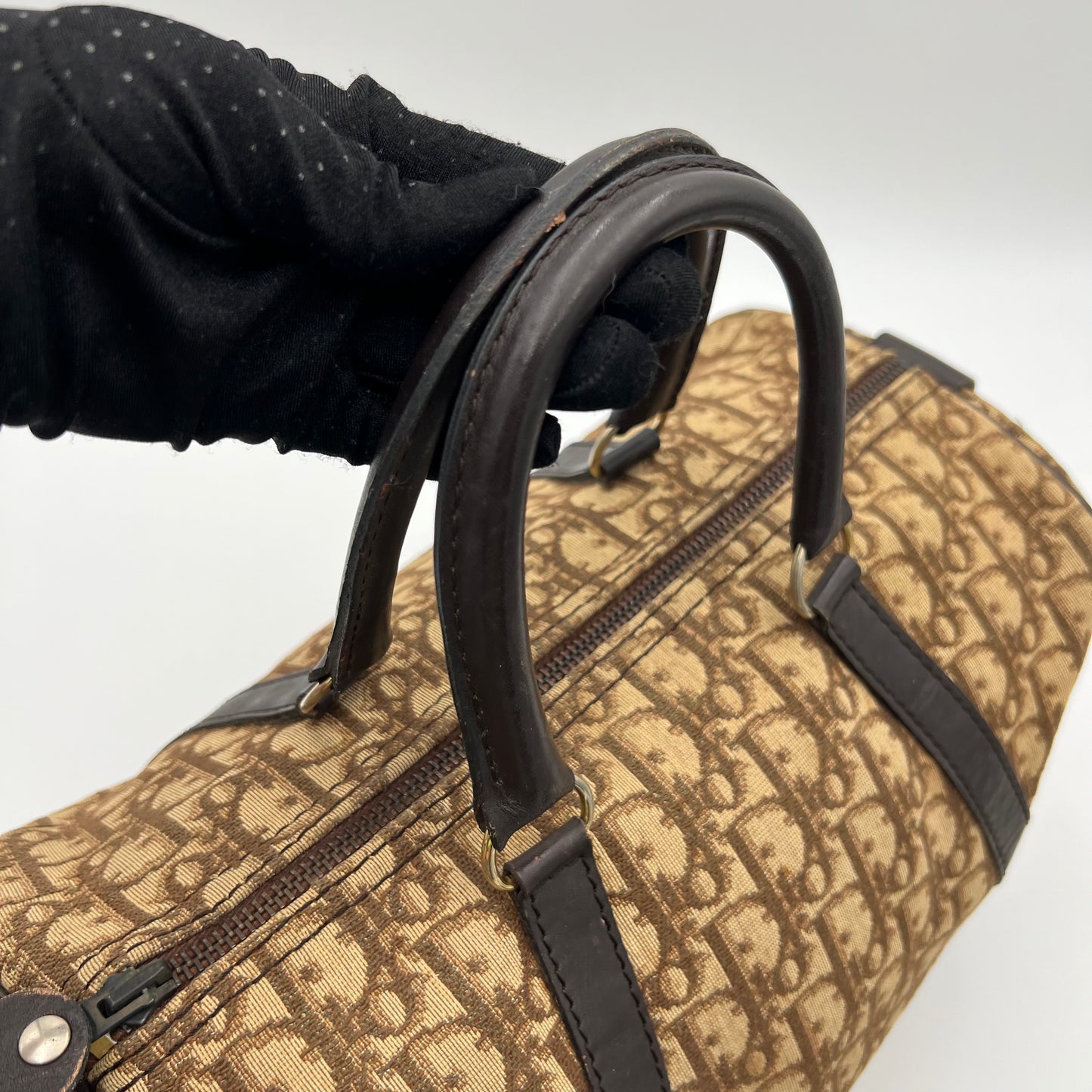 Christian Dior Vintage Brown Trotter Canvas and Leather Boston 30
