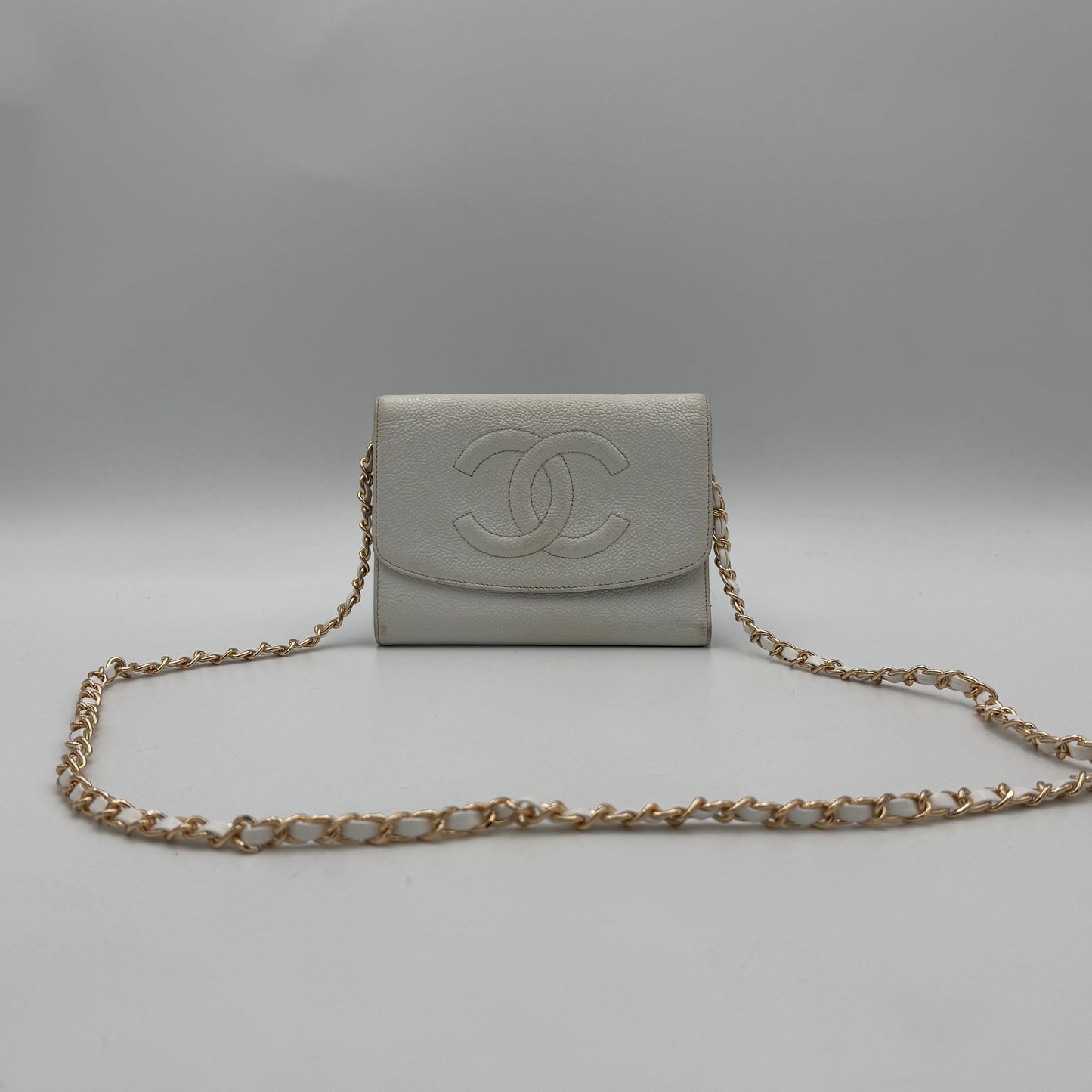 Chanel White Caviar Timeless CC Stitch Trifold Wallet