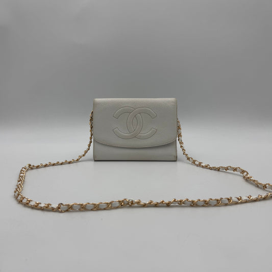 Chanel White Caviar Timeless CC Stitch Trifold Wallet