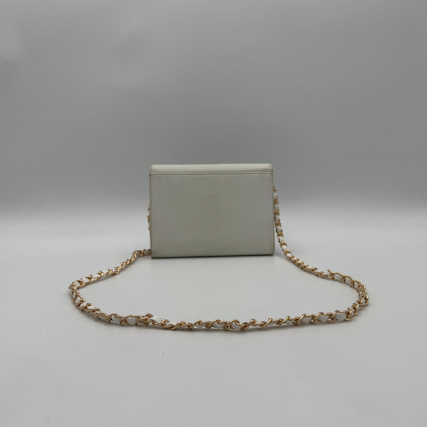 Chanel White Caviar Timeless CC Stitch Trifold Wallet