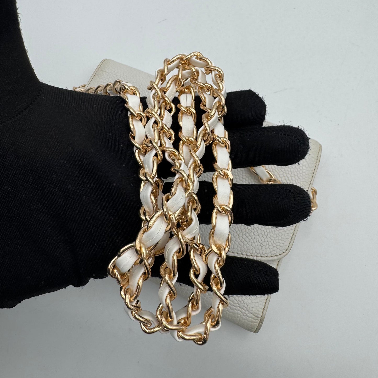 Chanel White Caviar Timeless CC Stitch Trifold Wallet