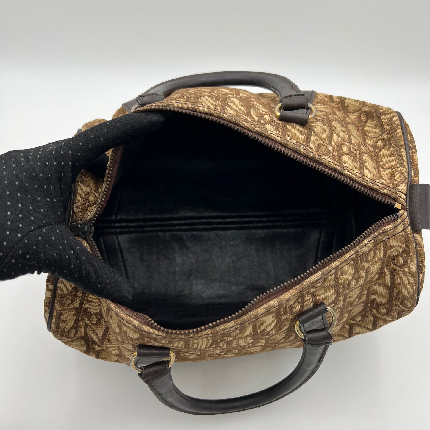 Christian Dior Vintage Brown Trotter Canvas and Leather Boston 30