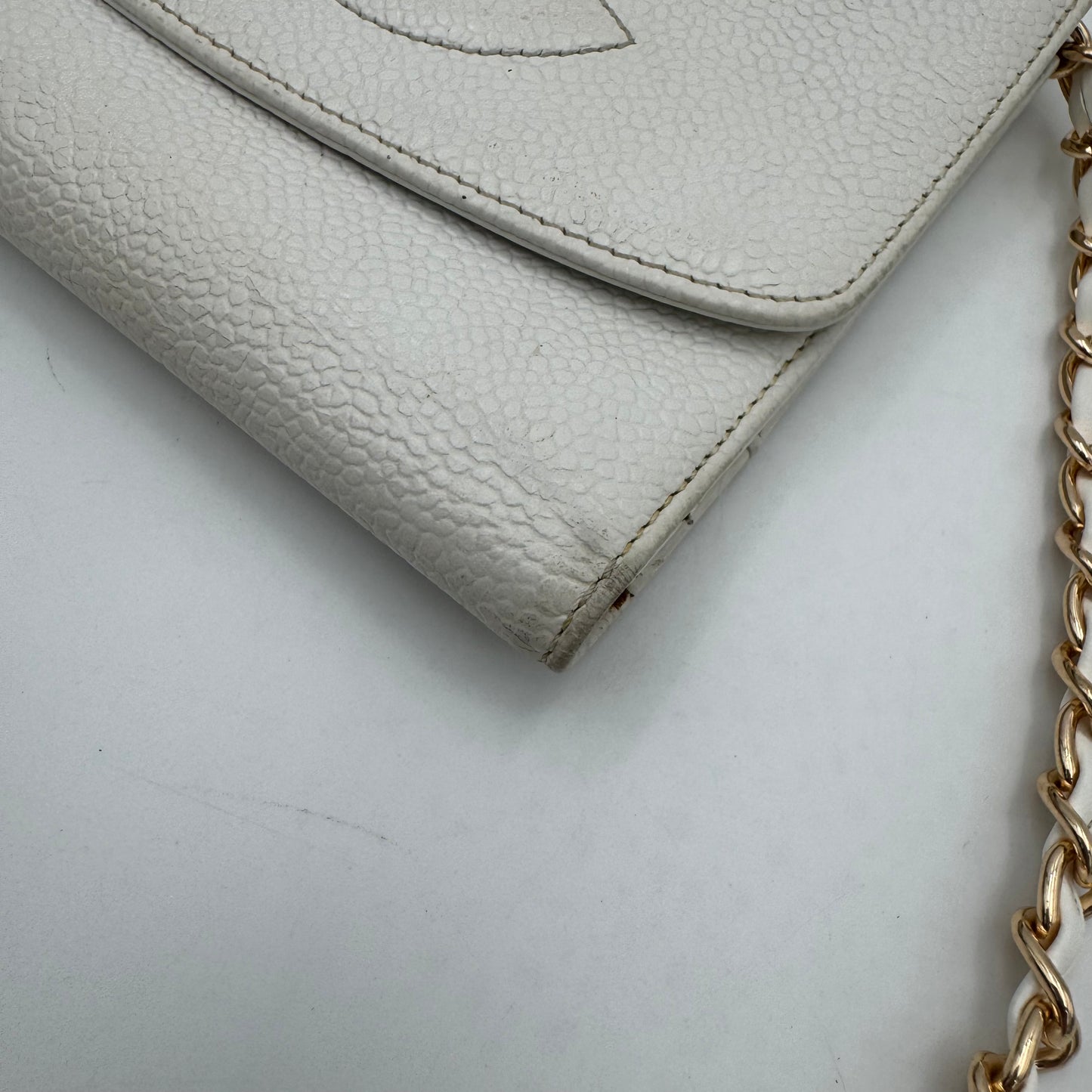Chanel White Caviar Timeless CC Stitch Trifold Wallet