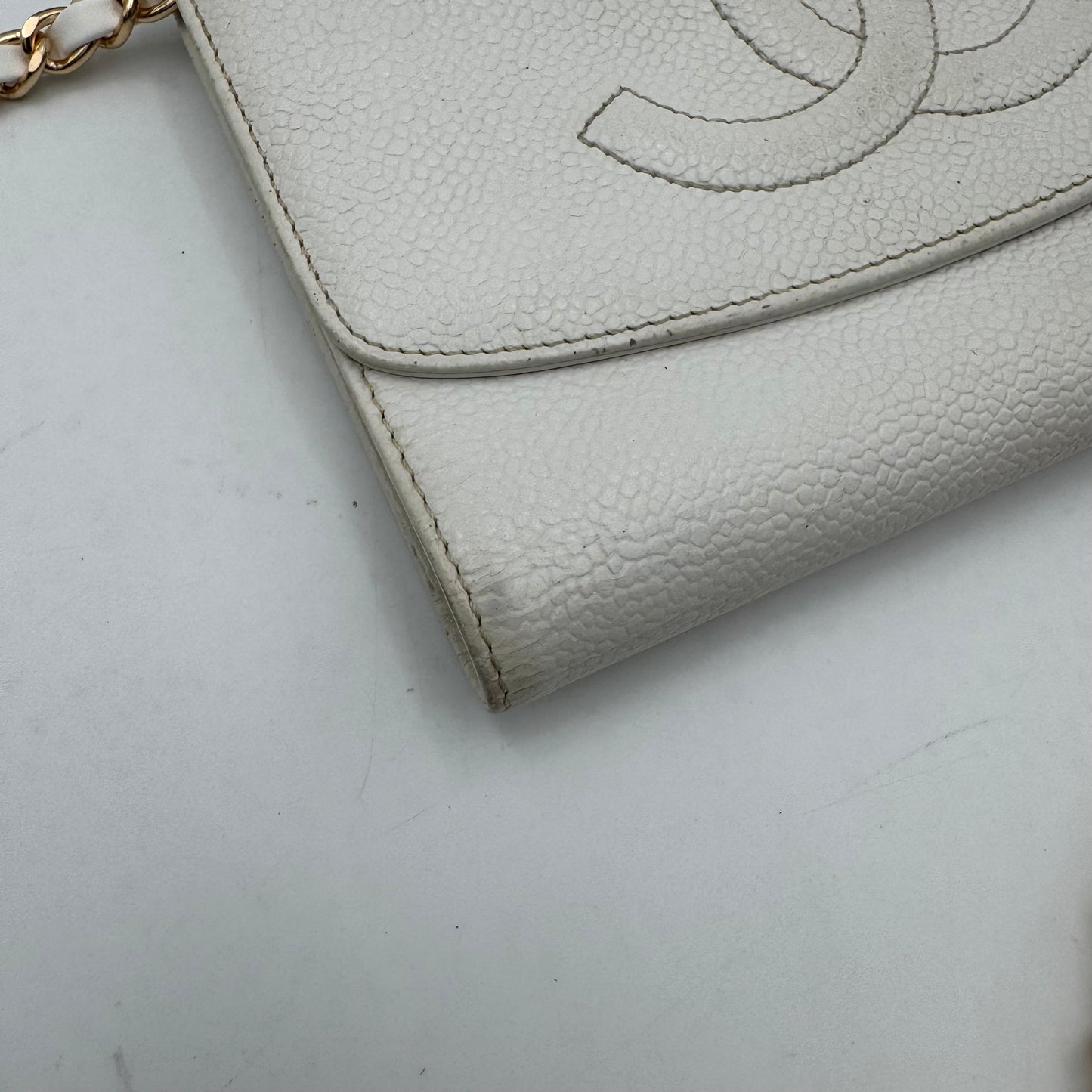 Chanel White Caviar Timeless CC Stitch Trifold Wallet
