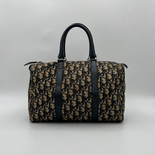 Christian Dior Vintage Blue Trotter Canvas and Leather Boston 30