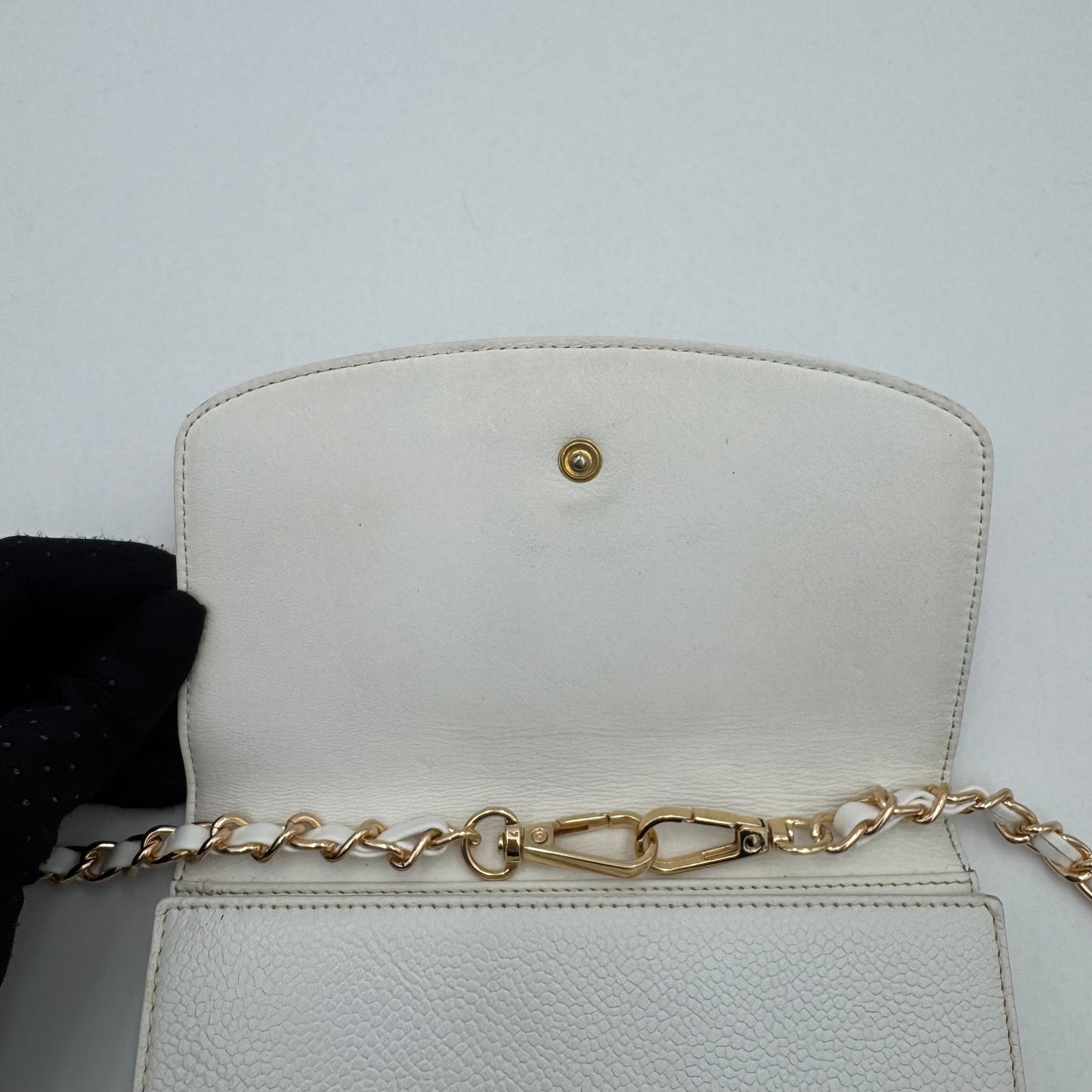 Chanel White Caviar Timeless CC Stitch Trifold Wallet
