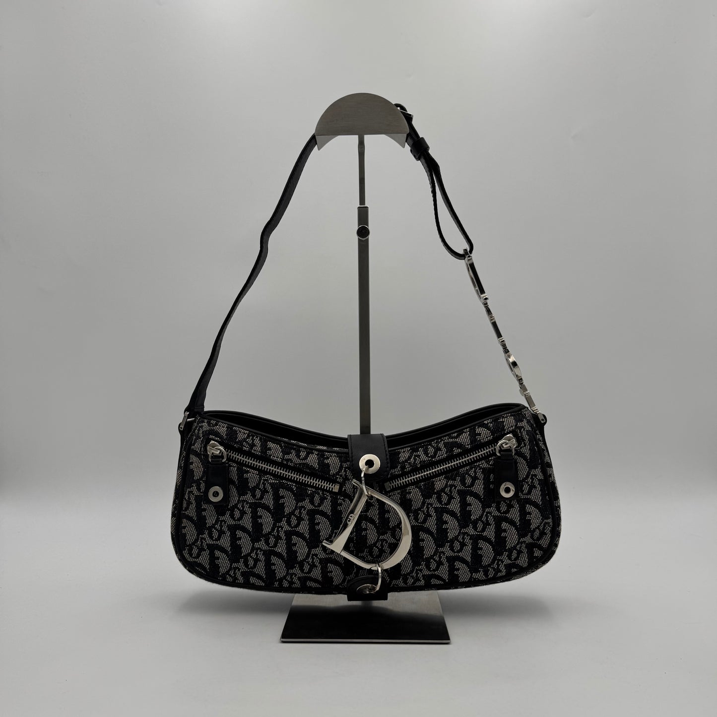 Christian Dior Black Oblique Canvas D Charm Spellout Shoulder Bag
