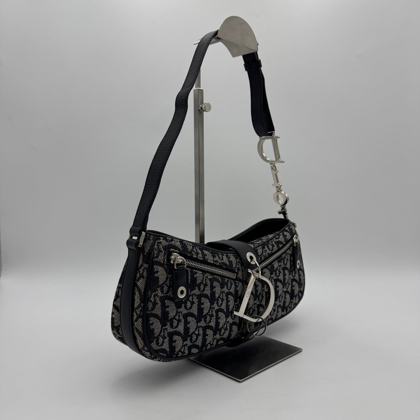Christian Dior Black Oblique Canvas D Charm Spellout Shoulder Bag
