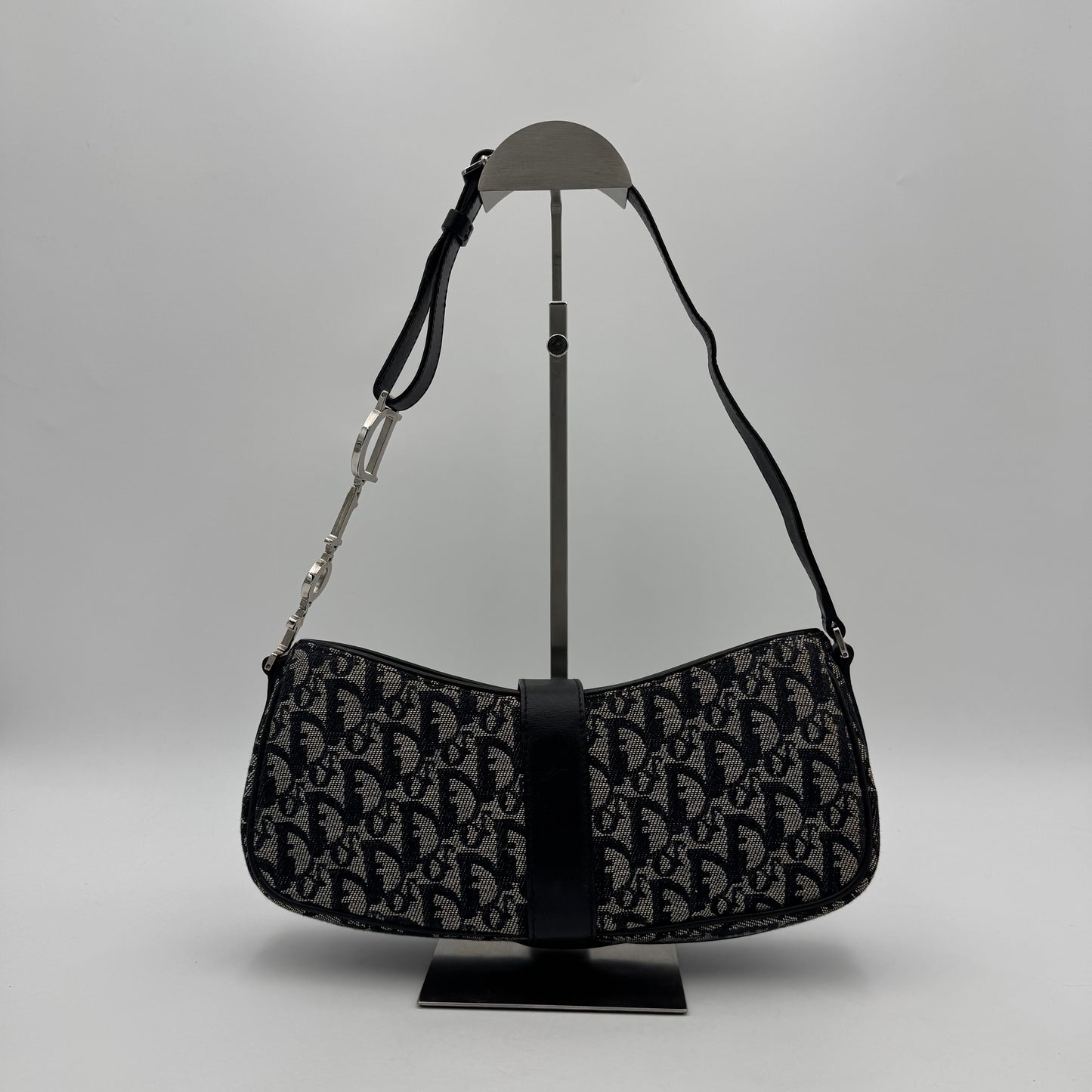 Christian Dior Black Oblique Canvas D Charm Spellout Shoulder Bag