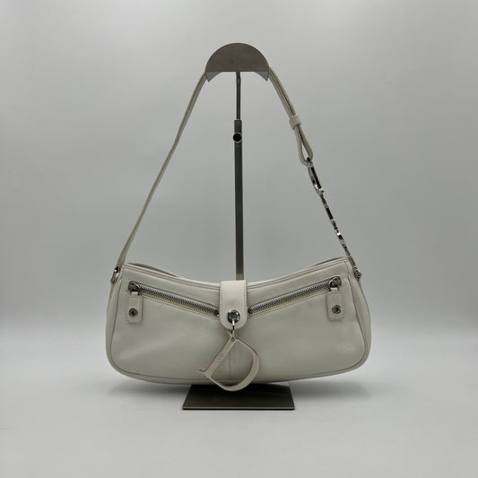 Christian Dior White Leather D Charm Spellout Shoulder Bag