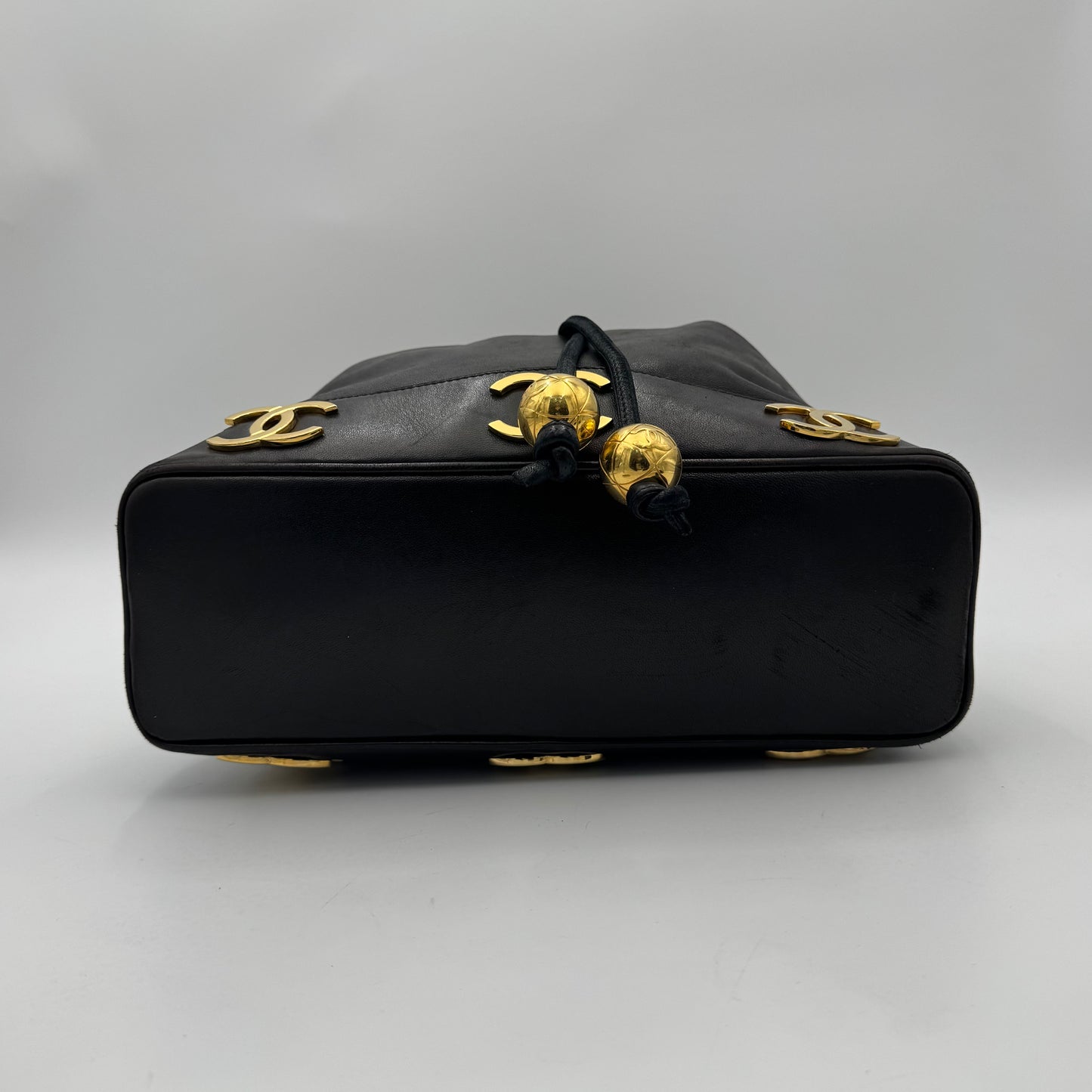 Chanel Vintage Black Lambskin Triple CC Drawstring Bucket Bag
