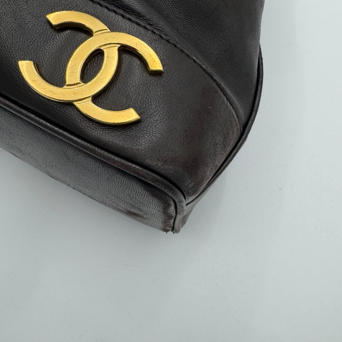 Chanel Vintage Black Lambskin Triple CC Drawstring Bucket Bag