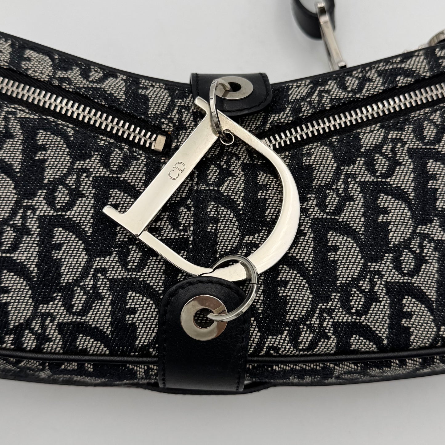 Christian Dior Black Oblique Canvas D Charm Spellout Shoulder Bag