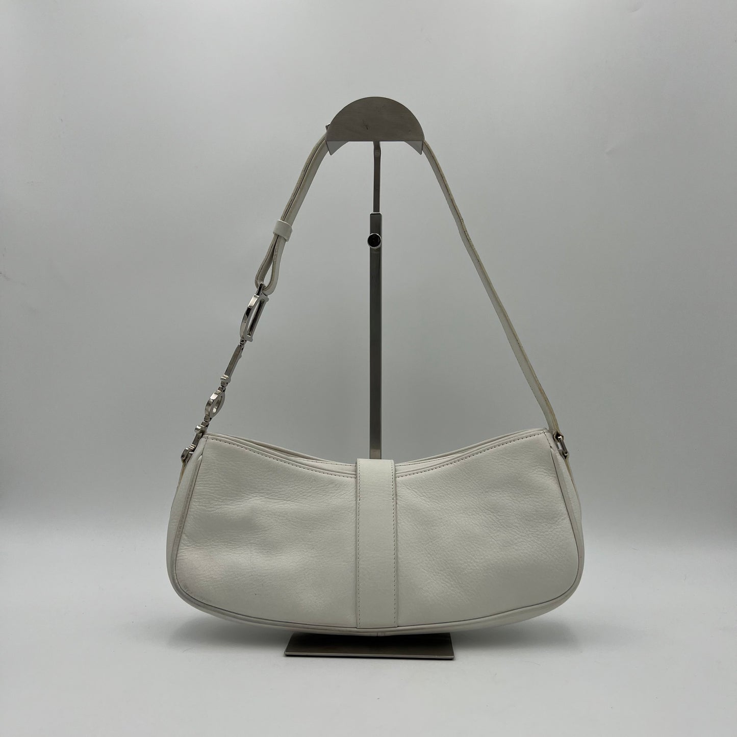 Christian Dior White Leather D Charm Spellout Shoulder Bag