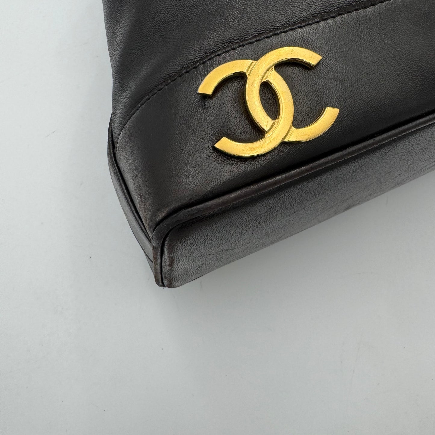 Chanel Vintage Black Lambskin Triple CC Drawstring Bucket Bag