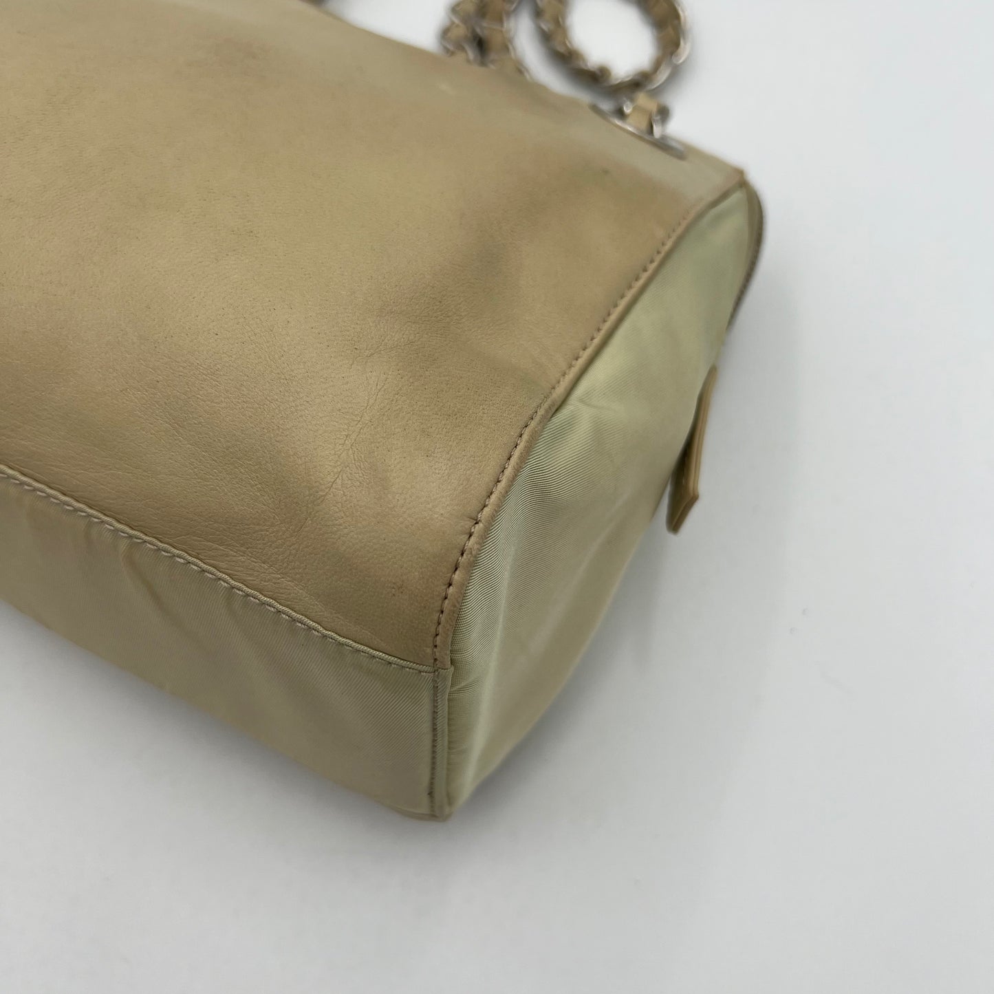 Prada Beige Lino Nappa Leather and Nylon Small Zip Chain Bag