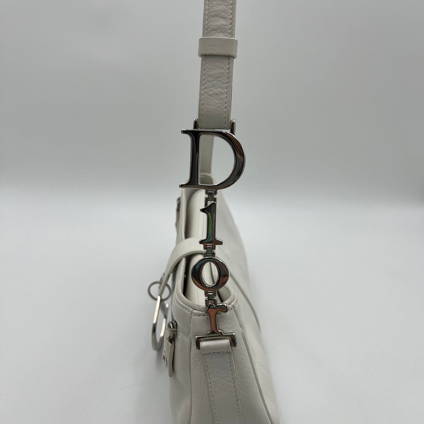 Christian Dior White Leather D Charm Spellout Shoulder Bag