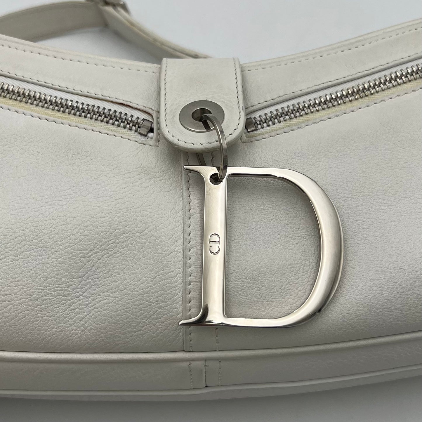Christian Dior White Leather D Charm Spellout Shoulder Bag