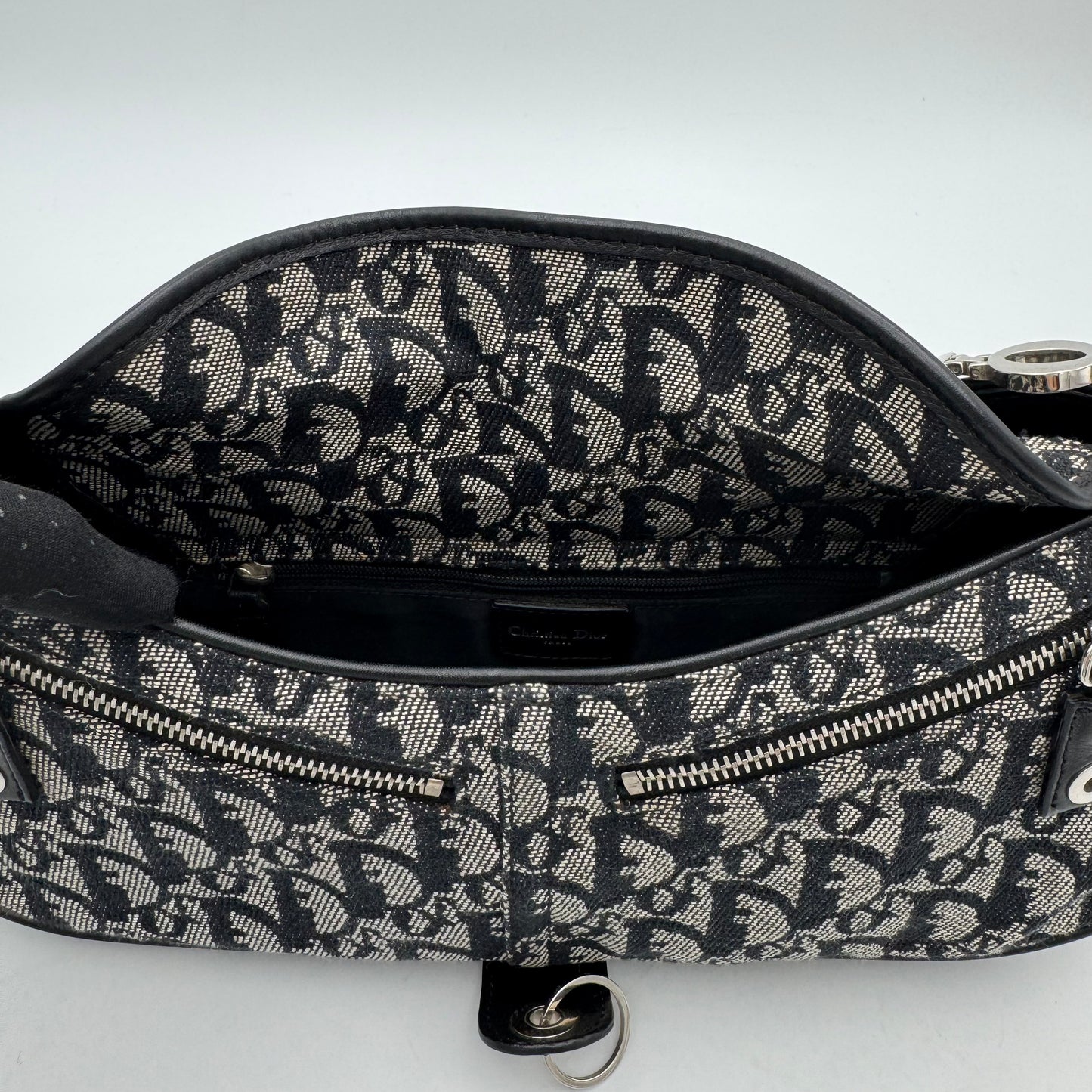 Christian Dior Black Oblique Canvas D Charm Spellout Shoulder Bag