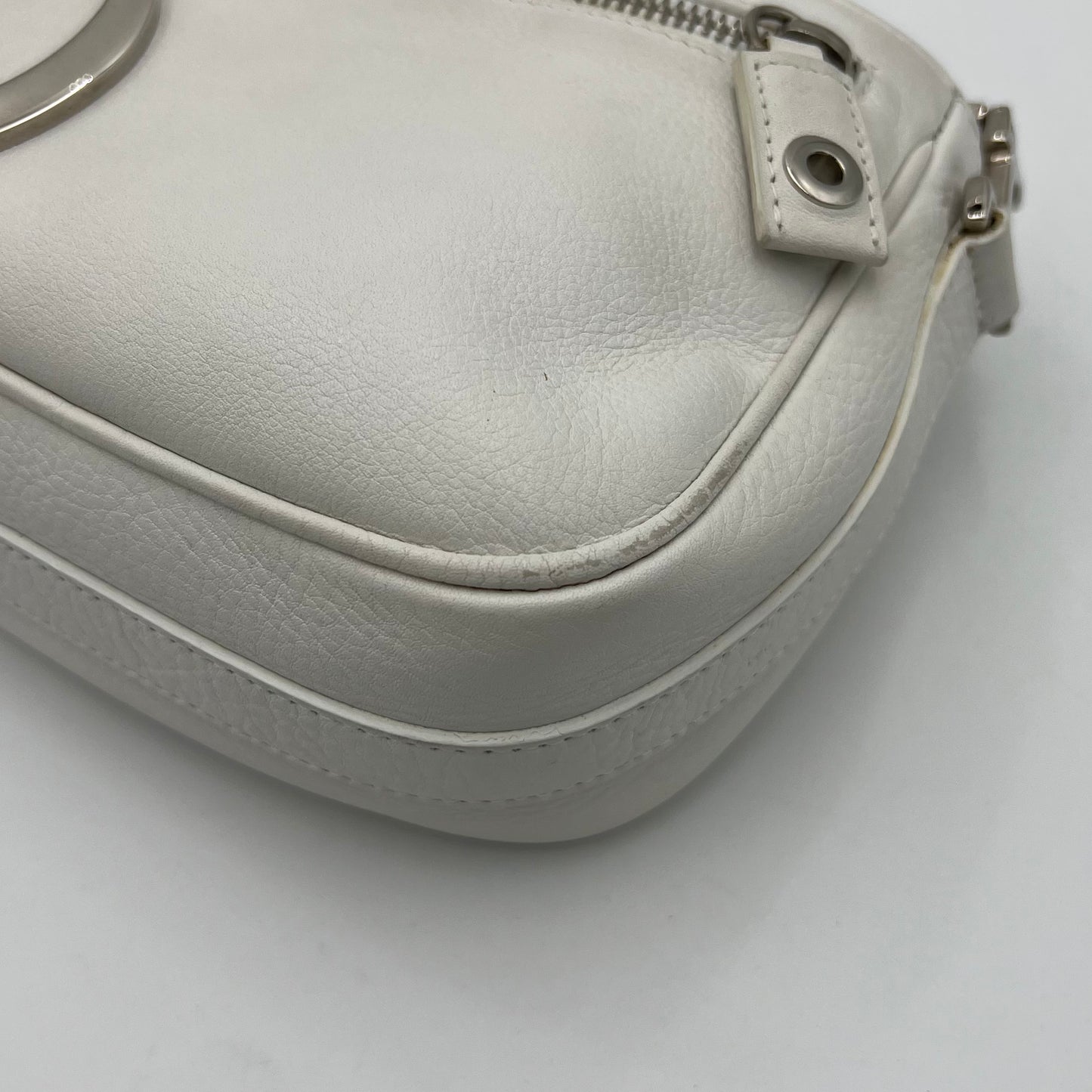 Christian Dior White Leather D Charm Spellout Shoulder Bag