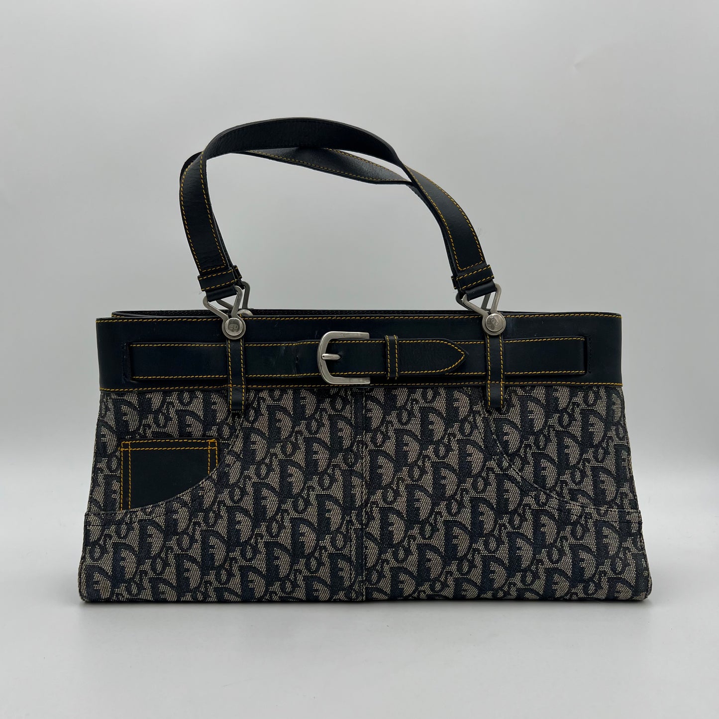 Christian Dior by John Galliano Navy Blue Trotter Canvas and Leather Jeans Pocket Handbag