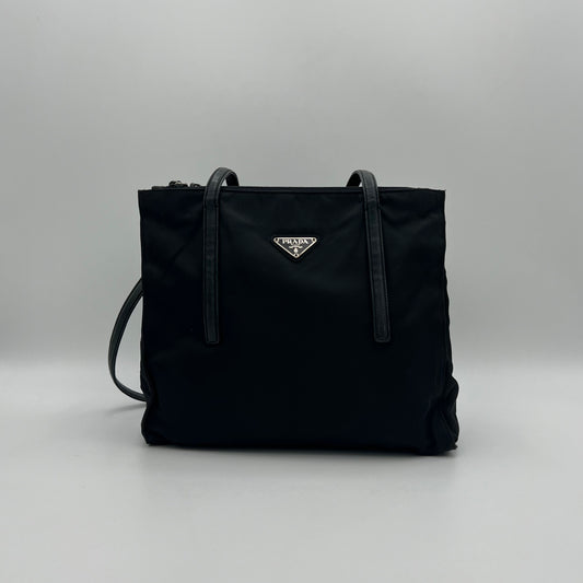 Prada Black Nylon and Leather Long Strap Tote