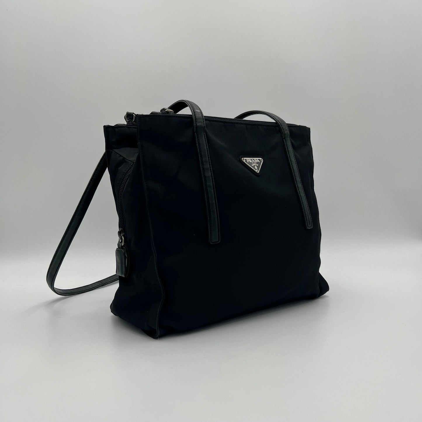 Prada Black Nylon and Leather Long Strap Tote