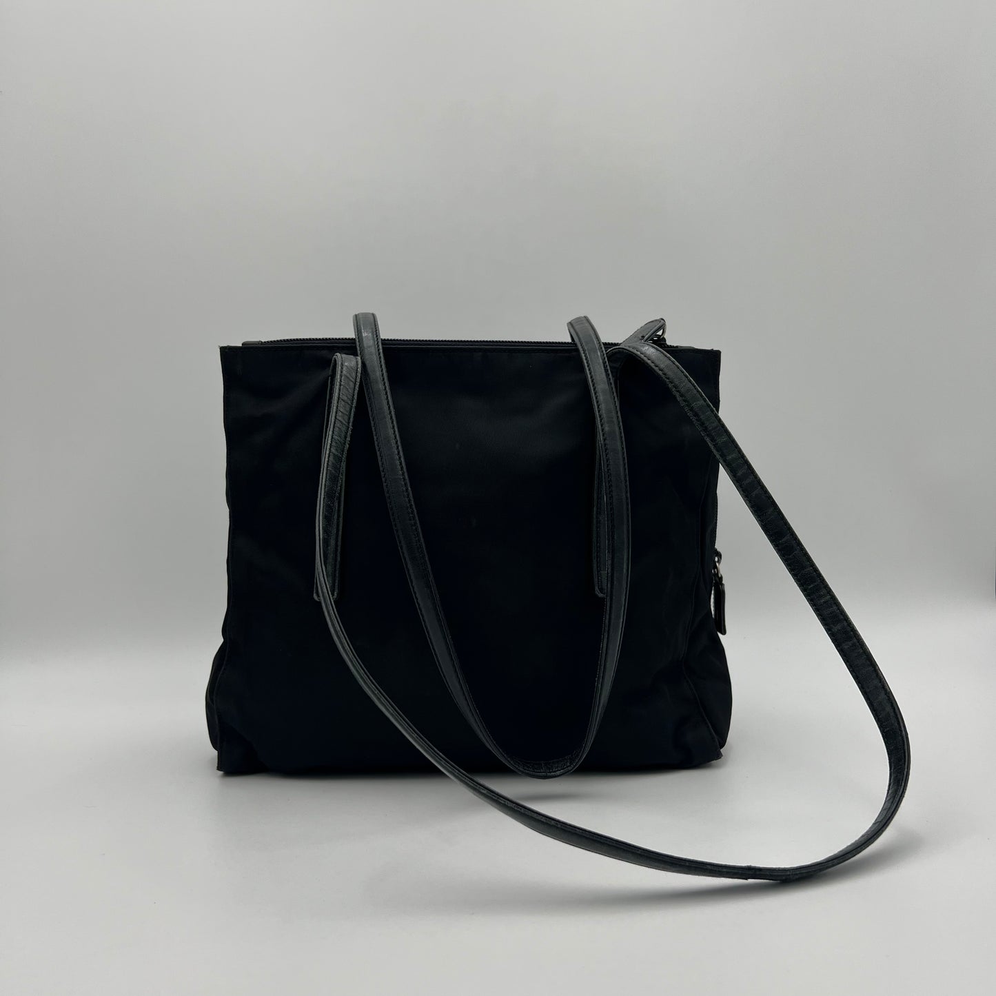 Prada Black Nylon and Leather Long Strap Tote