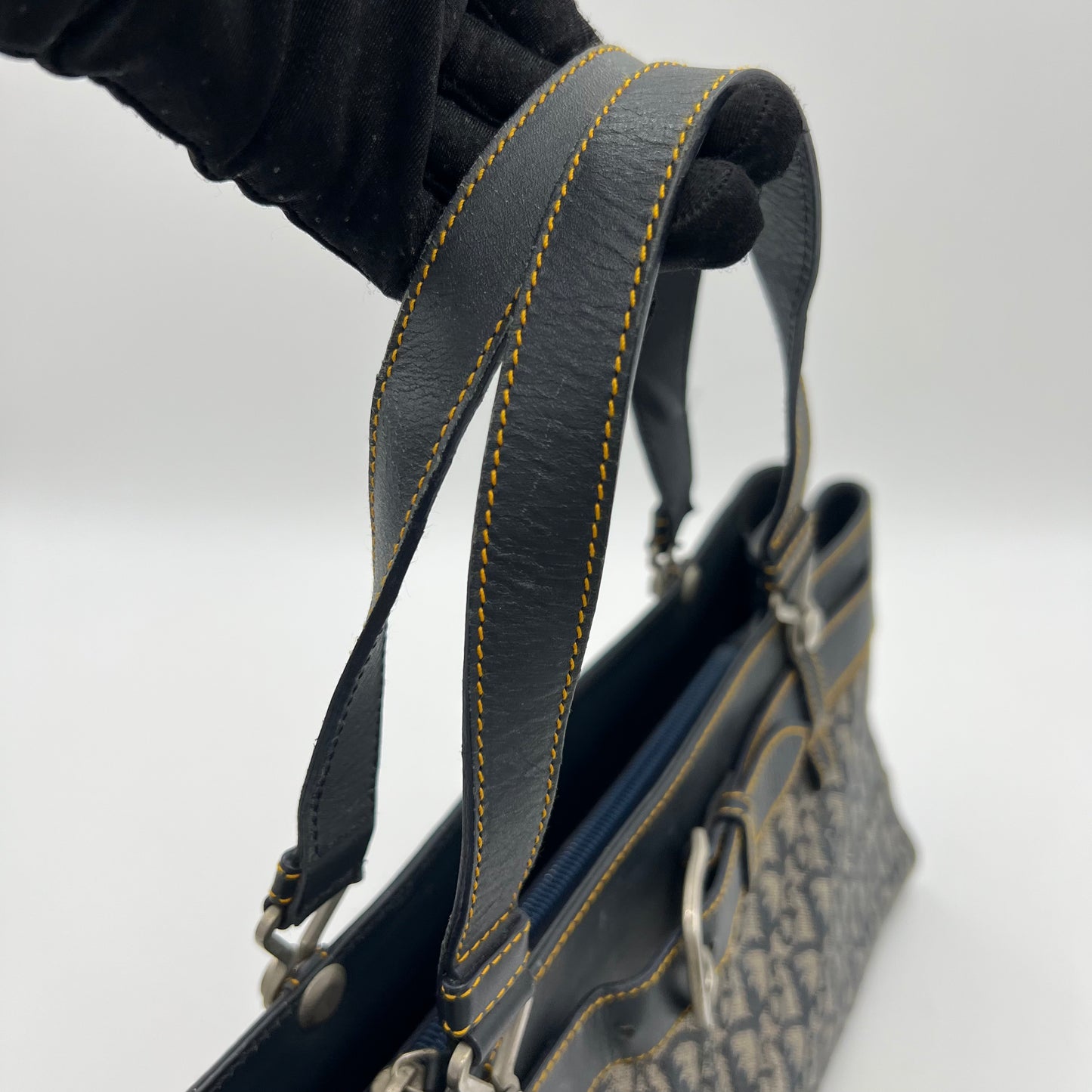 Christian Dior by John Galliano Navy Blue Trotter Canvas and Leather Jeans Pocket Handbag