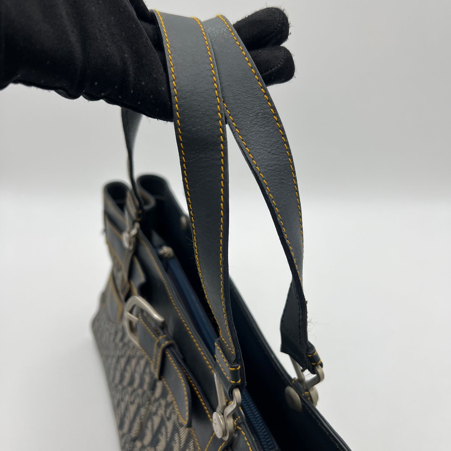Christian Dior by John Galliano Navy Blue Trotter Canvas and Leather Jeans Pocket Handbag