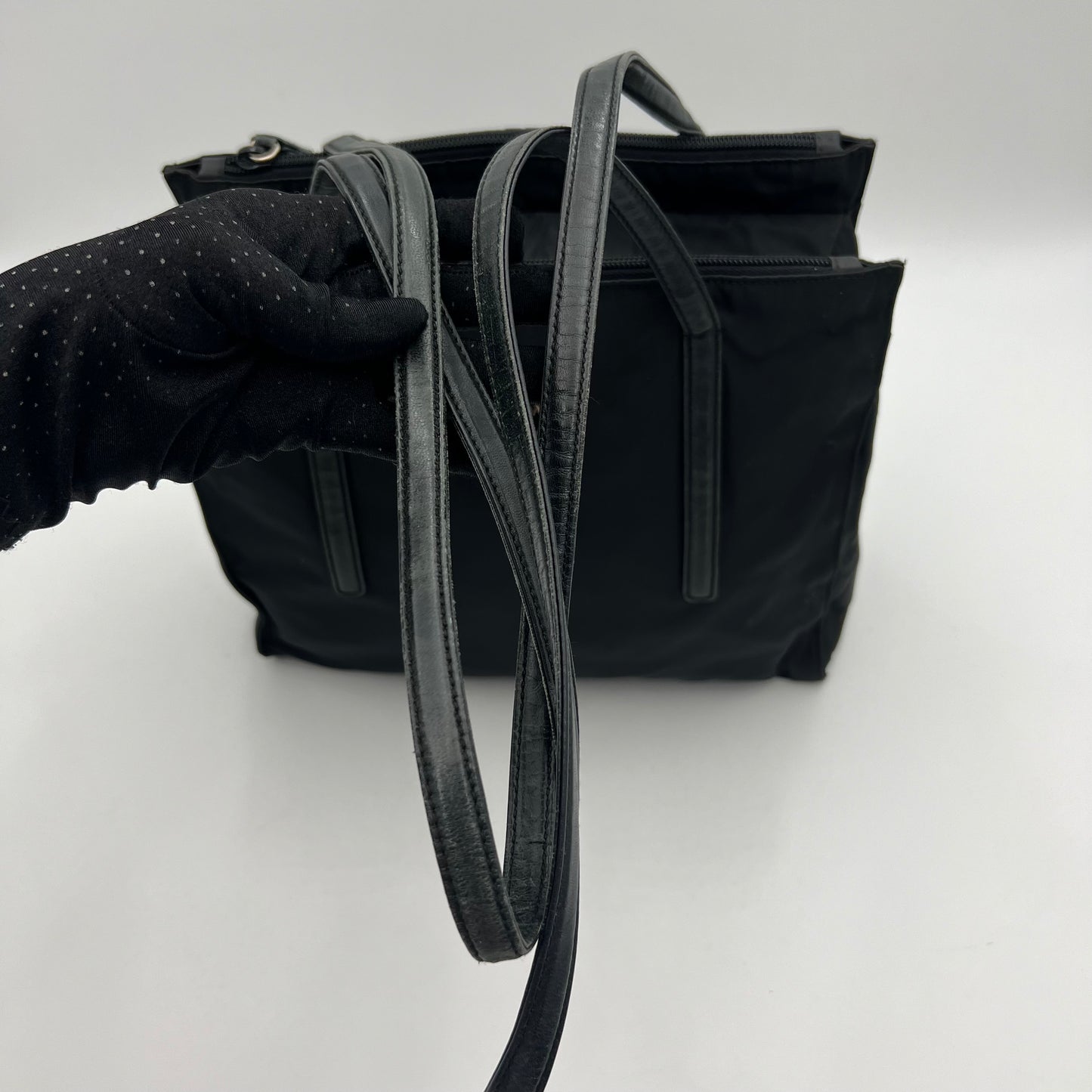Prada Black Nylon and Leather Long Strap Tote