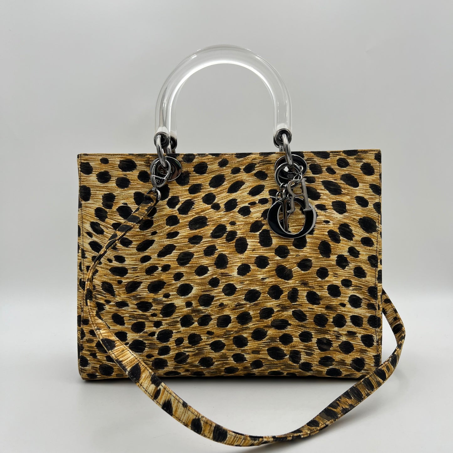Christian Dior 1999 Leopard Print Nylon Large Lady Dior