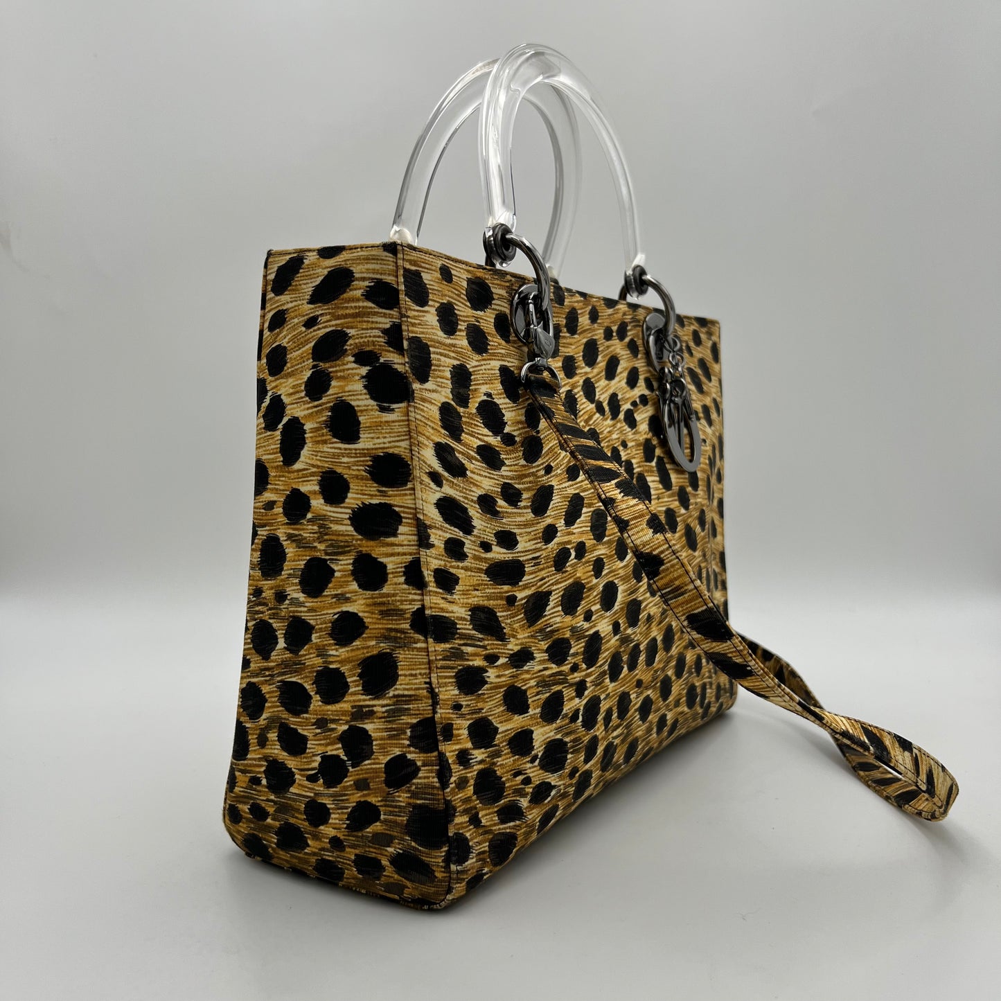 Christian Dior 1999 Leopard Print Nylon Large Lady Dior