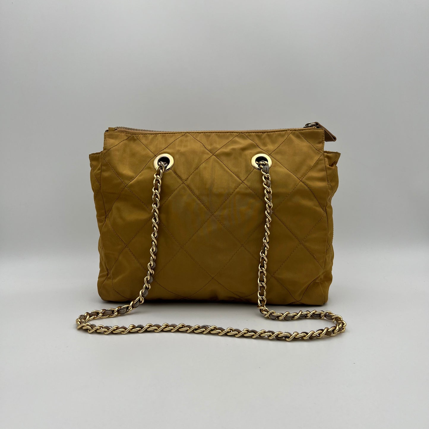 Prada Mustard Yellow Quilted Nylon Zip Chain Bag GHW