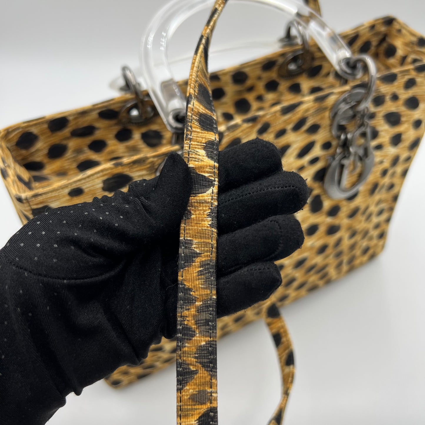 Christian Dior 1999 Leopard Print Nylon Large Lady Dior